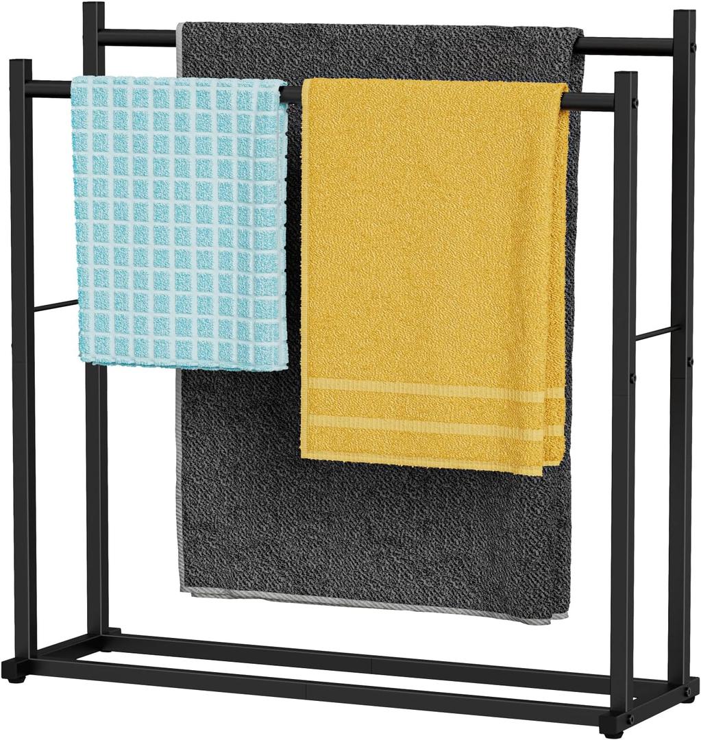 Honiter Towel Racks for Bathroom, 2 Tiers Wider Towel Drying Rack Outdoor, Free Standing Towel Rack, Pool Towel Blanket Stand and Display Rack for Oversized Bath Towels, Black