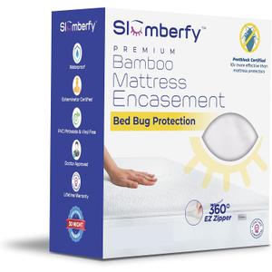 Queen Size Waterproof Bamboo Mattress Encasement by Slumberfy - Premium Skin-Safe Mattress Protector with 360 EZ Zipper, Lab-Tested Bed Bug, Zippered Encasement (60x80 in)