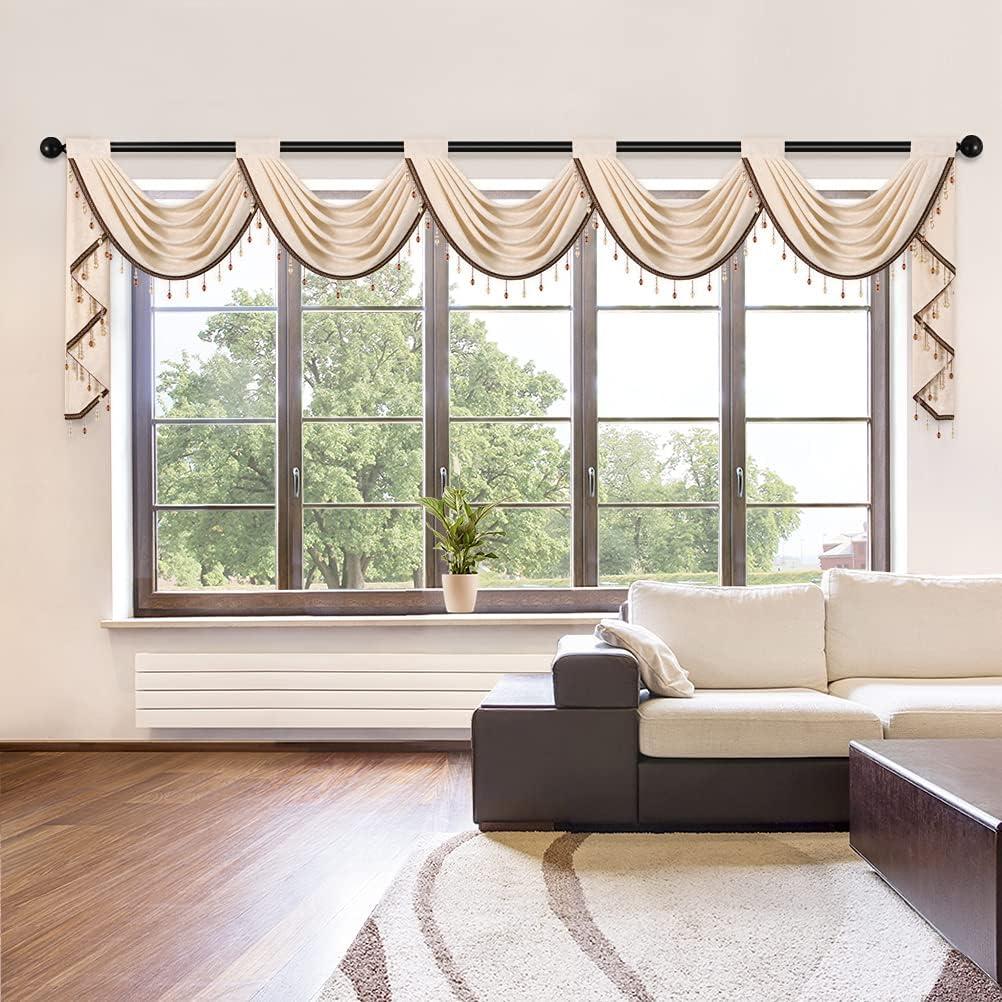 ELKCA Beige Chenille Waterfall Valance for Living Room,5 Hollow Swags Valance for Bedroom,1 Panel(Suitable for Window Width 95" to 140") ELKCA Beige Chenille Waterfall Valance for Living Room,5 Hollow Swags Valance for Bedroom,1 Panel(Suitable for Window Width 95" to 140")