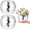2 Pcs Disco Ball Vases,Plastic Disco Ball Centerpieces 4" X 4.7" Disco Ball Decor Silver Mirror Disco Ball Planter Can Be Used for Wedding Centerpieces,Birthday,Office