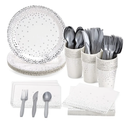 Juvale 144 Piece Silver Party Supplies for Wedding, Birthday - Silver Table Decorations with Plates, Napkins, Cups, and Cutlery (Serves 24) - Plates And Napkins Party Supplies