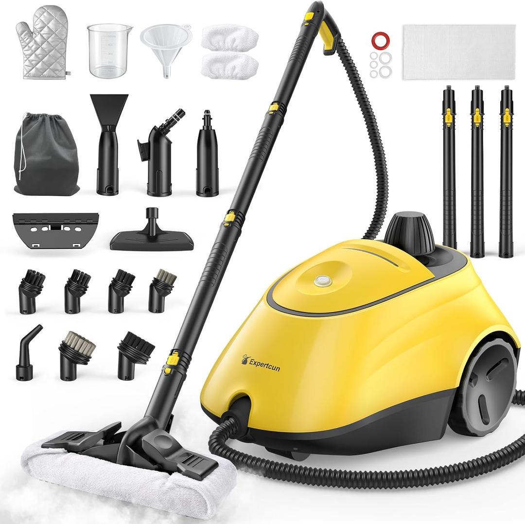 Heavy Duty Steam Cleaner, 1500W High-Temperature Mop with 26 Accessories, 1.4L Portable Tank, Chemical-Free Cleaning for Floors, Tiles, Cars & More, Child Lock for Safety, Easy OperationYellow)