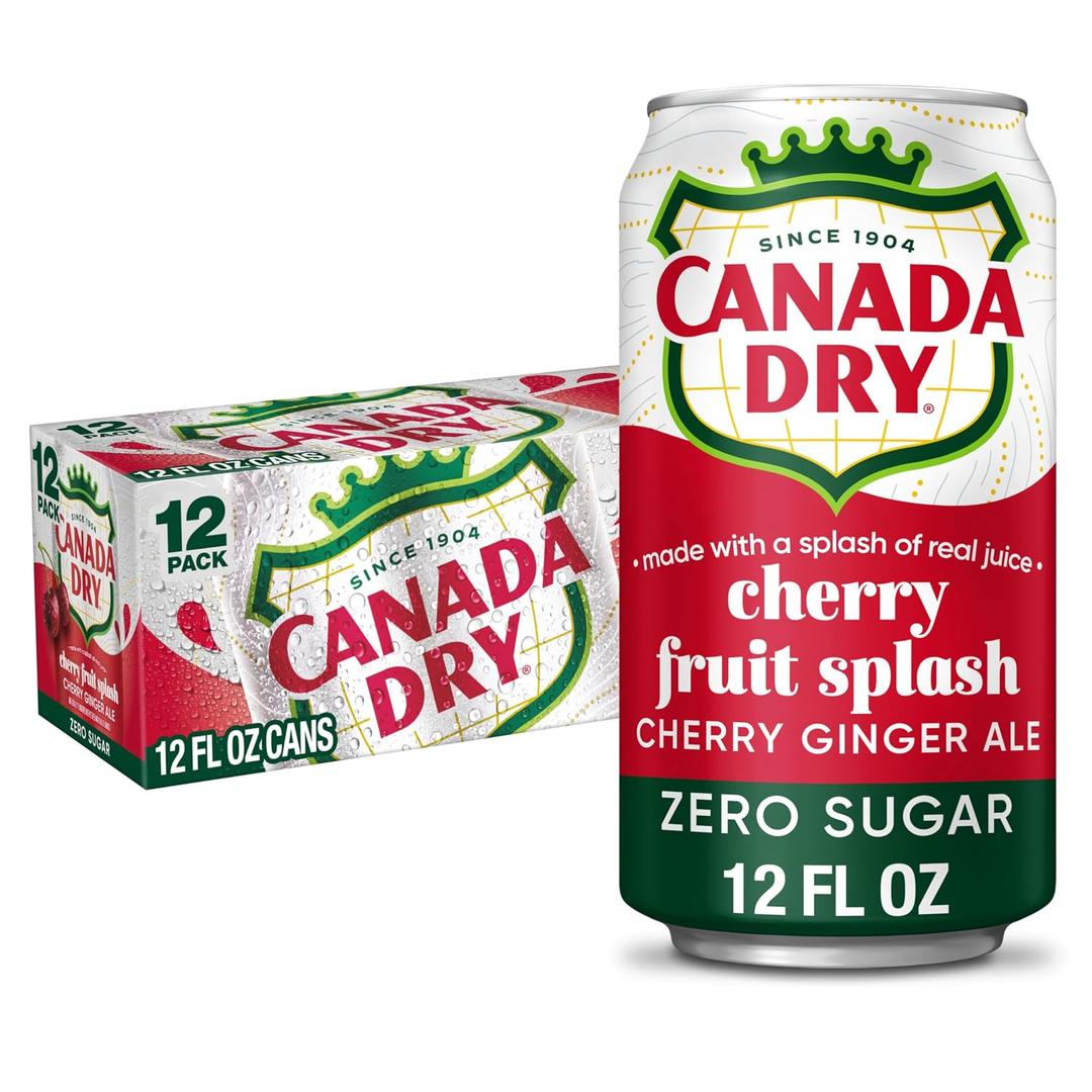 Canada Dry Zero Sugar Cherry Gingerale Fruit Splash 12oz, Pack of 12 (EXP 02/18/26)