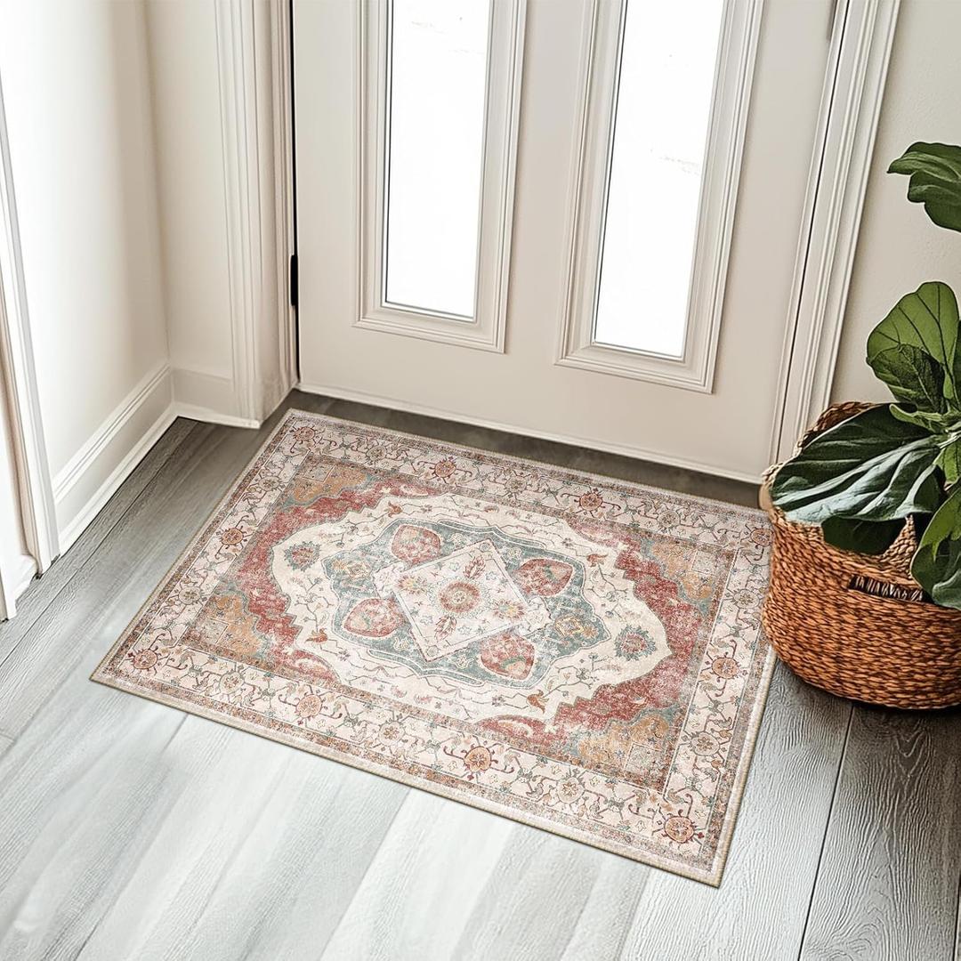 2x3 Area Rug Vintage Machine Washable Low Pile Carpet No Shedding Area Rugs for Living Room Bedroom Dining Room Kitchen Entryway Hallway Office Indoor-Brick/Pink 2x3 Area Rug Vintage Machine Washable Low Pile Carpet No Shedding Area Rugs for Living Room Bedroom Dining Room Kitchen Entryway Hallway Office Indoor-Brick/Pink