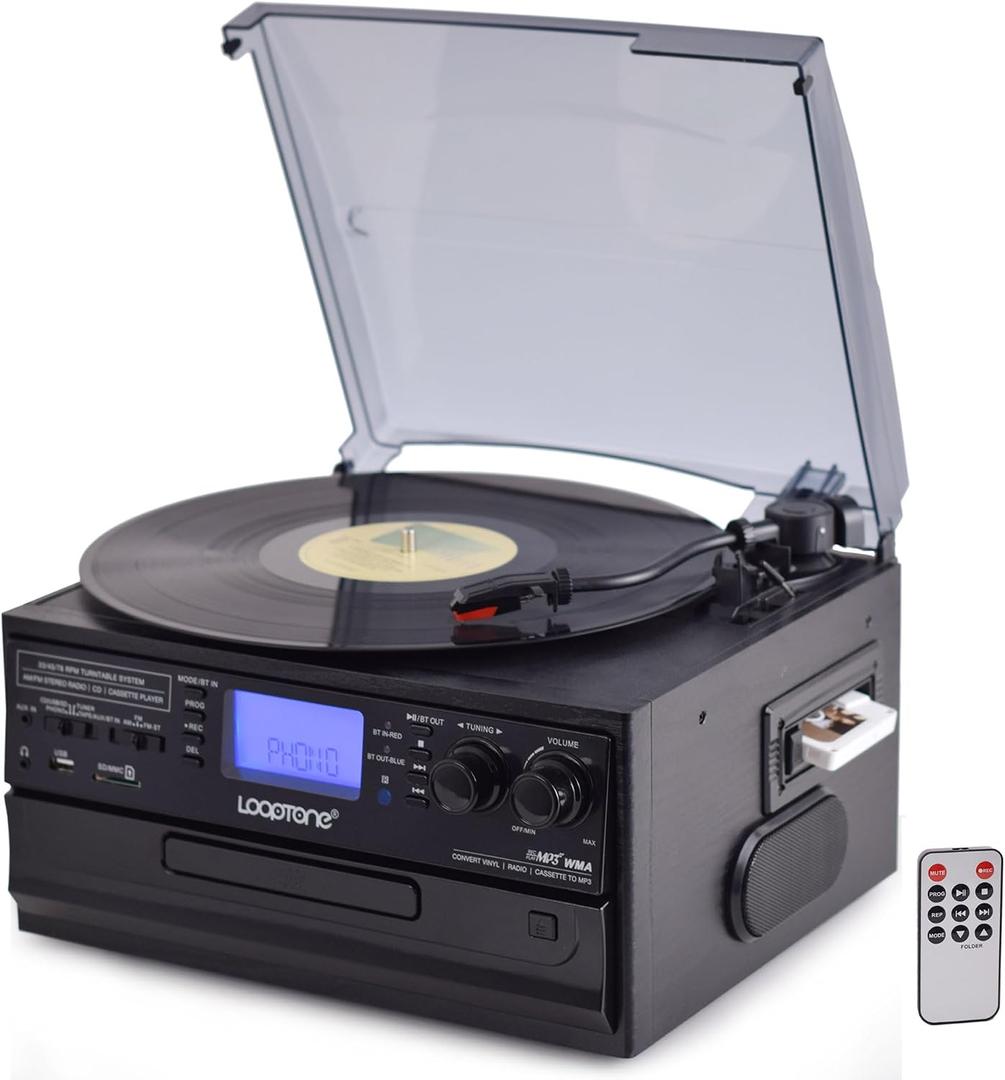 10 in 1 Vinyl Record Player 3 Speed Bluetooth CD Player Cassette Turntable
Bluetooth in and out speaker for home,Vintage record and cd player combo,Retro tape player,AM/FM Radio,USB/TF card Recorder