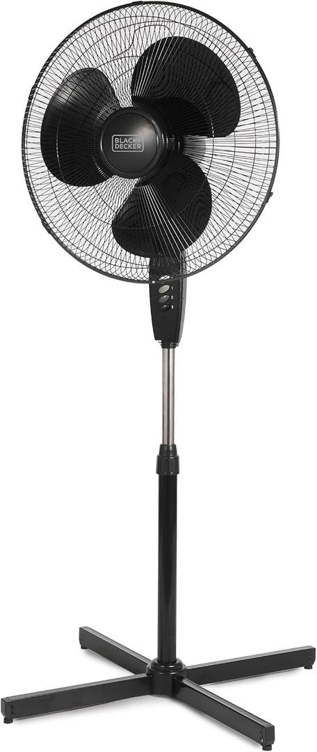 BLACK+DECKER 18-Inch Pedestal Fan, BFP18SXB, Oscillating Fan for Home and Office, Standing Fan with 3 Speed Settings, Height Adjustable with Adjustable Head Tilt, Black