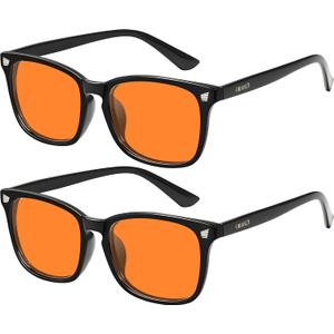 2 pack 98.6% Blue Light Blocking Glasses Men Woman for Better sleep, Computer Gaming Glasses Blue Light Filtering Amber Lenses Anti-Fatigue & Eye Strain (A2 All Black)