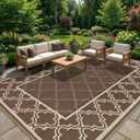 Garvee Reversible Outdoor Rug 9x12, Waterproof Outdoor Plastic Straw Rug with Interlacing Pattern, RV Mat for Picnics, Patio, Camping, Balcony, Deck, Backyard, Porch, Brown