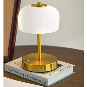 Sxminer Cordless Table Lamp Rechargeable lamp 3 Way Dimmable LED Touch Lamp Small Glass Bedside Nightstand Light for Camping Bedroom Dining Living Room Beside Patio Restaurant, Gold