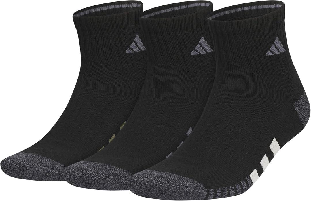 adidas mens Cushioned Quarter Ankle Socks (3-pair Pack) (Large, Black/Olive Strata Green/Wonder Alumina Grey)