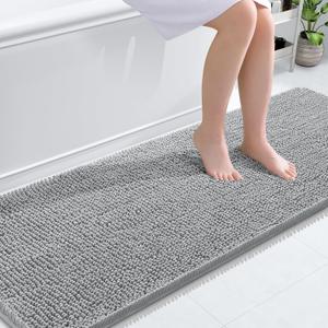 OLANLY Bathroom Rugs 70x24, Extra Soft Absorbent Chenille Bath Rugs, Rubber Backing Quick Dry, Machine Washable Bath Mats for Bathroom Floor, Tub and Shower, Home Decor Accessories, Light Grey