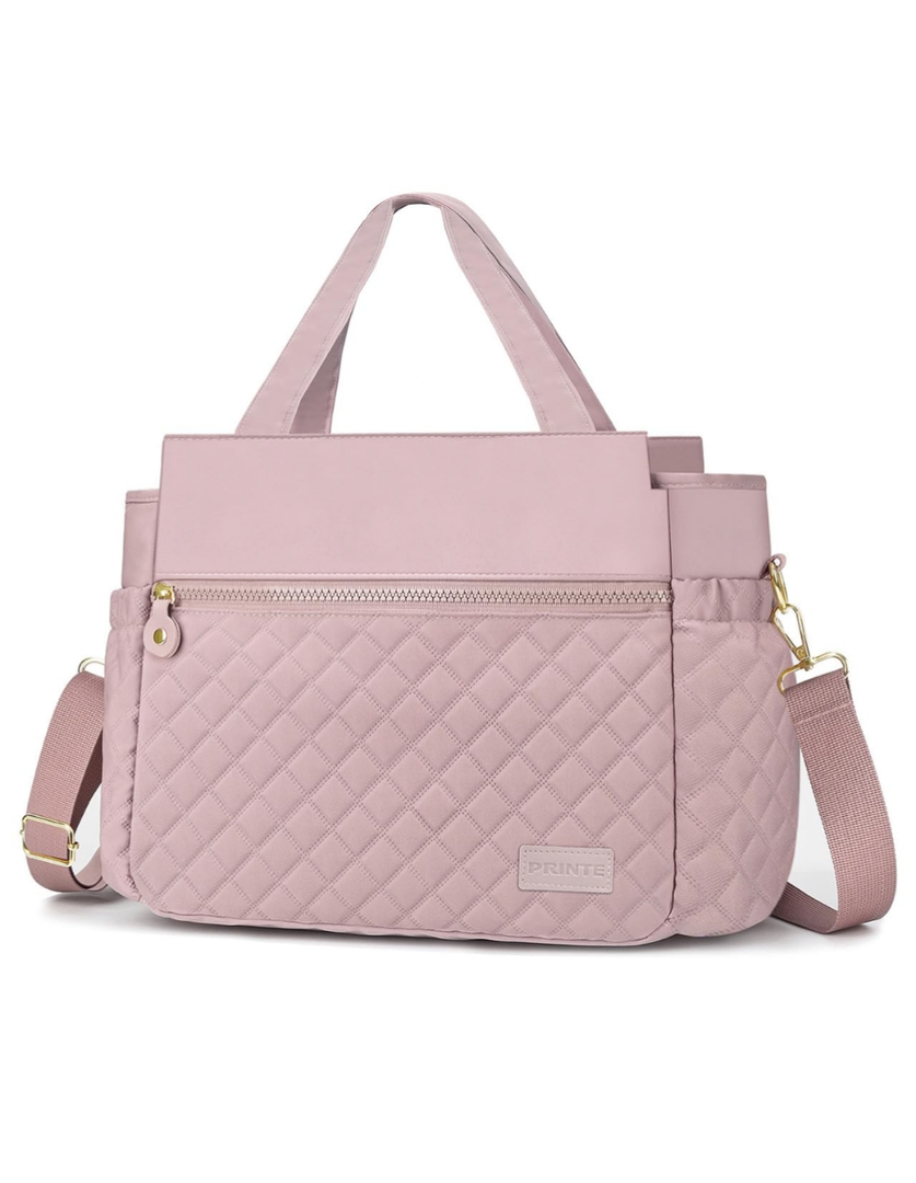 printe Lunch Bag for Women, Leakproof Insulated Lunch Bag Lunch Box for Adults Work, Large Lunch Tote Bag With Removable Shoulder Strap Quilted, Cooler Bag for Picnic Beach Travel Camping, Pink