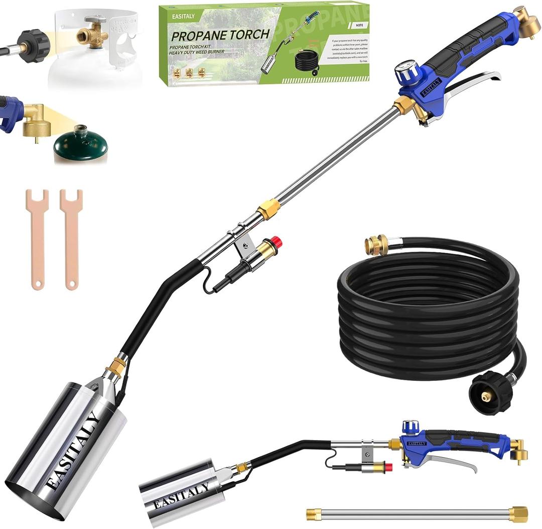 Propane Torch Weed Burner Kit,High Output 2,400,000 BTU with 12.5FT Hose,Heavy Duty Blow Torch Flamethrower with Long/Short Mode for Flame Weeding,Roofing,Ice Snow Melting,Road Marking,BBQ