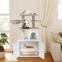 Snughome Cat Litter Box Enclosure with Cat Tree Tower and Condo, Hidden Washroom Furniture with Sisal Scratching Post and Soft Plush Perch, Wooden Cat Furniture with Multiple Platforms, White