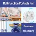 Desk Fan Clip On with Lights USB Rechargeable 2400mAh 5 Level Speed Air Flow Portable Personal Mini Fan 6inch Camping Home Travel Indoor Outdoor (White)