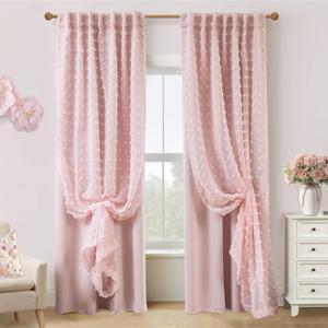 Cottage Core Whimsical Curtains,Pink Fairy Blackout Cottagecore Fancy Curtains for Living Room Bedroom 96 Inches Long, 50"W x 96"L