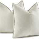 MIULEE Pack of 2 Cream Decorative Pillow Covers 20x20 Inch Soft Chenille Luxurious Couch Throw Pillows Farmhouse Cushion Covers with Elegant Design for Sofa Bedroom Living Room Home Decor