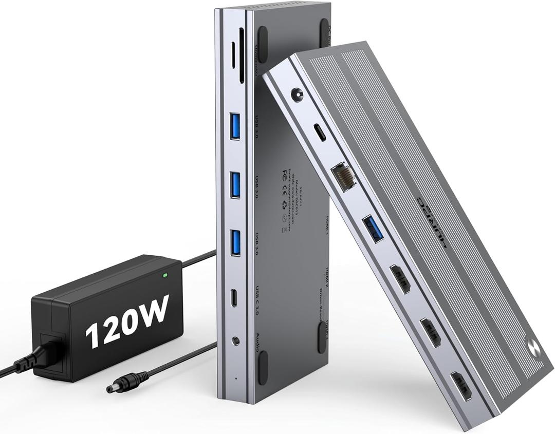 4URPC USB C     with 120W Power Adapter, 3XHDMI, Laptop Docking Station 3 Monitor for Windows, MacBook/Mac mini M4(5 USB, Ethernet, SD/microSD)