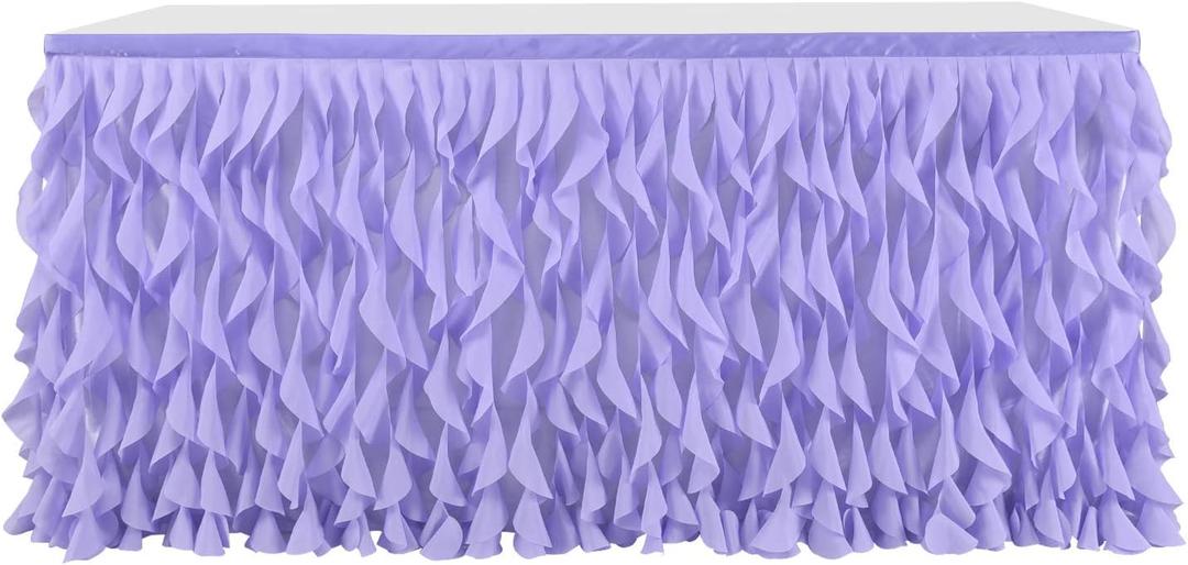 Leegleri Lavender Purple Curly Willow Tulle Tutu Table Skirt for Rectangle or Round Table,Ruffle Table Skirts for Mermaid Party Baby Shower Decoration(L 6(ft)*H 30in table skirt)