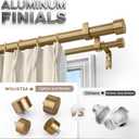 Warm Gold Double Curtain Rod, Brass Extra Long Dual Curtain Rods for Windows 72 to 144 Inch, 1 Inch Adjustable Heavy Duty Spliced Double Rod, Pro-Plating Process, Aluminium Finials