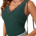 LYANER Women's Lace V Neck Camisole Ribbed Knit Cami Sleeveless Undershirt Top (Dark Green) S
