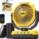 36000mAh Portable Camping Fan - 150HRS Rechargeable Fan with Detachable Battery with LED & Remote - 4 Speeds Battery Powered for Tent,Travel, Office, Jobsite