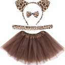 Neer 4 Pcs Cheetah Costume for Kids Girls Leopard Cat Ears Headband Tails Ears Bow for Halloween Animals Zoo Keeper Cosplay (Adults 21.65 Inch, Brown)
