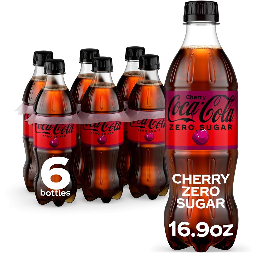 Coca-Cola Zero Sugar Cherry Diet Soda Soft Drink, 16.9 fl oz, 6 Pack (EXP 08/03/26)