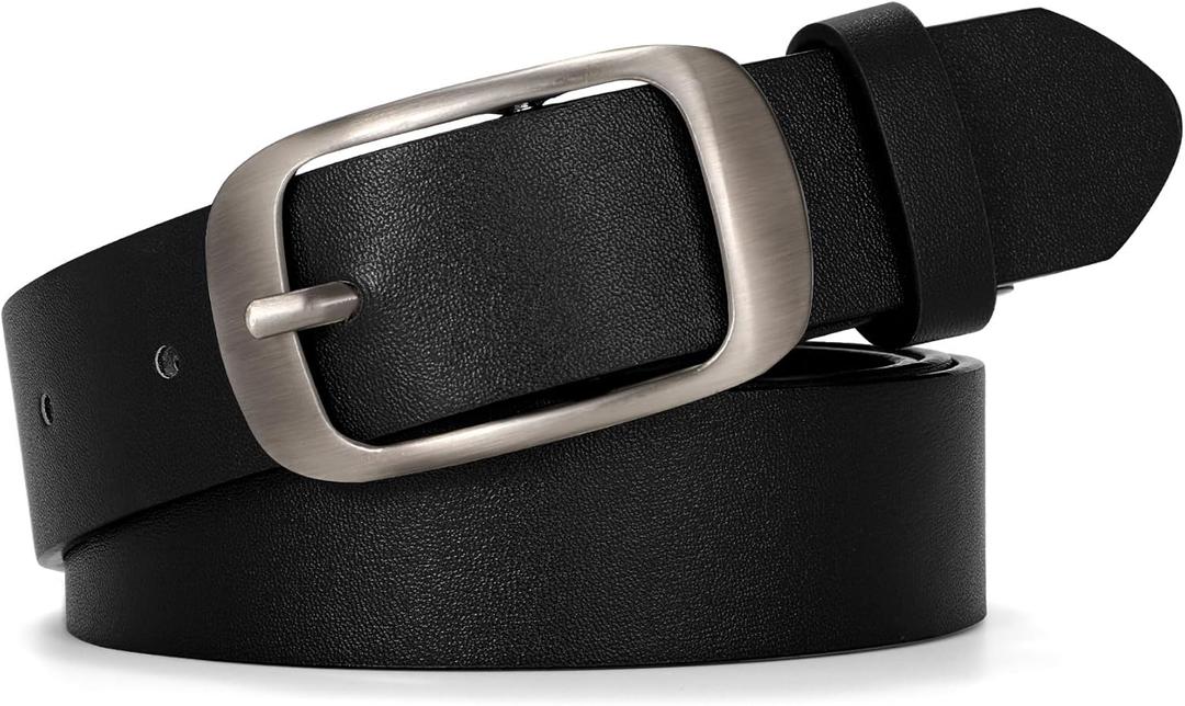 WERFORU Plus Size Belt for Women Leather Belt with Metal Buckle Ladies Casual Belt for Jeans Pants (XXL: Suit for size 46"-50", Matte Silver Black)