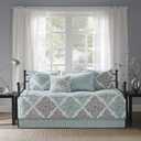 Madison Park Daybed Cover Set - Double Sided Quilting Casual Design, All Season Bedding with Bedskirt, Matching Shams, Decorative Pillow, 75"x39", Diamond Aqua 6 Piece