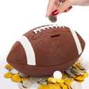 Tlence 11" Football Piggy Bank for Boys, Shatterproof Rugby Coin Bank, Decorative Sports Money Box, Football Shape Money Storage Container for Saving Money, Birthday Party Gift for Football Lover