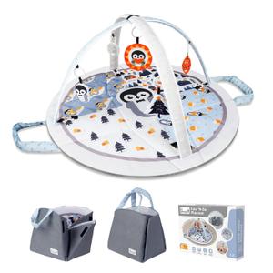 Baby Play Mat Tummy Time Mat with Exclusive Foldable Design, Stage-Based Skill Development Activity Gym Mat, Machine Washable Play Mat for Baby Girl with Gift Package (Blue)