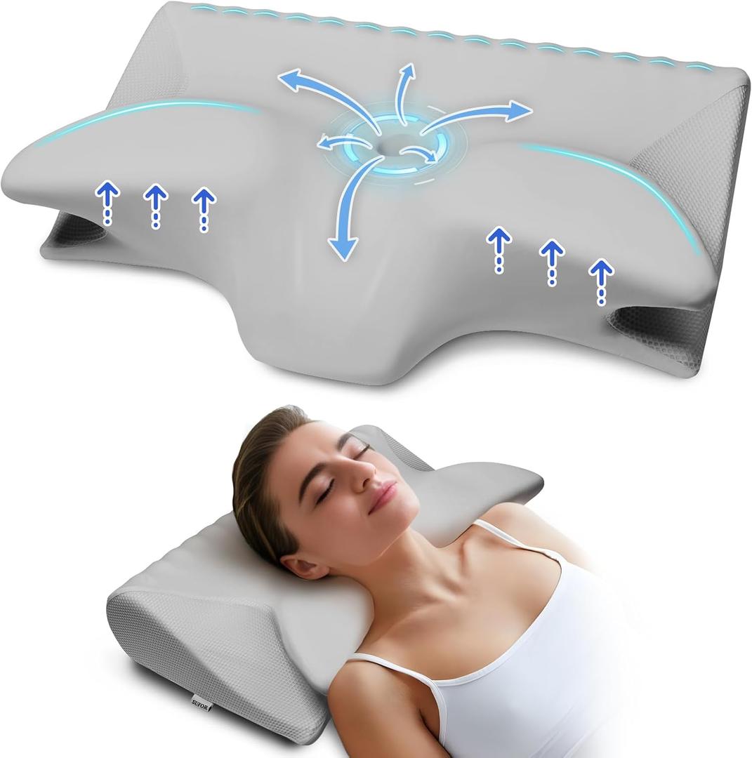Cervical Pillow for Neck Pain Relief, Cooling Contour Memory Foam Pillows Support Odorless Ergonomic Neck Pillow Adjustable Orthopedic Bed Pillow for Side Back Stomach Sleeper with Pillowcase,fmd