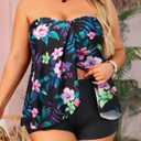 Daci Plus Size Bandeau Tankini Swimsuit for Women 2 Piece Halter Swim Top with Shorts Tummy Control Bathing Suits (XL)