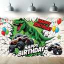 Dinosaur Monster Truck Happy Birthday Backdrop Banner Kids Birthday Party Decorations Photography Background Boys Party Supplies Photo Booth 71x43 Inch