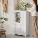 VASAGLE Floor Storage Cabinet, Freestanding Storage Unit with 4 Doors, Adjustable Shelves, 11.8 x 23.6 x 43.3 Inches, for Entryway, Bathroom, White UBBC552P31