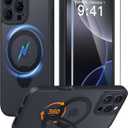 FNTCASE for iPhone 16 Pro-Max Case: [360 Spin Magnetic Stand] [Compatible with Magsafe] [Screen Protector] Translucent Matte Military Grade Shockproof Full Camera Protective Phone Cover - Black