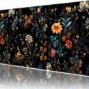 Dark Flower Mouse Pad,XXL 35.4"x15.7" Big Gaming Mousepad,Aesthetic Vintage Floral Large Extended Mouse Mat,Non-Slip Rubber Base Waterproof with Stitched Edges for Gaming Office Home