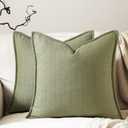 22x22 Linen Pillow Covers Sage Green Pack of 2 Farmhouse Boho Neutral Accents Striped Textured Square Decorative Throw Pillow Cases for Living Room Couch Bed Home Decor