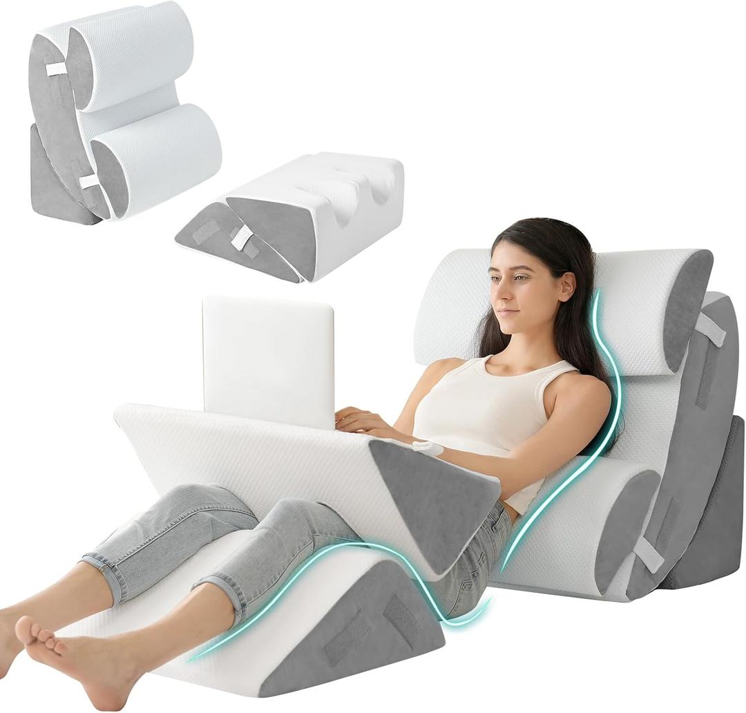 Hansleep 6PCS Orthopedic Bed Wedge Pillow for Sleeping, Adjustable Post Surgery Pillow Set for Body, Back and Leg Pain Relief, Memory Foam Support Pillows for After Surgery, White (6pcs-23.6x27'')