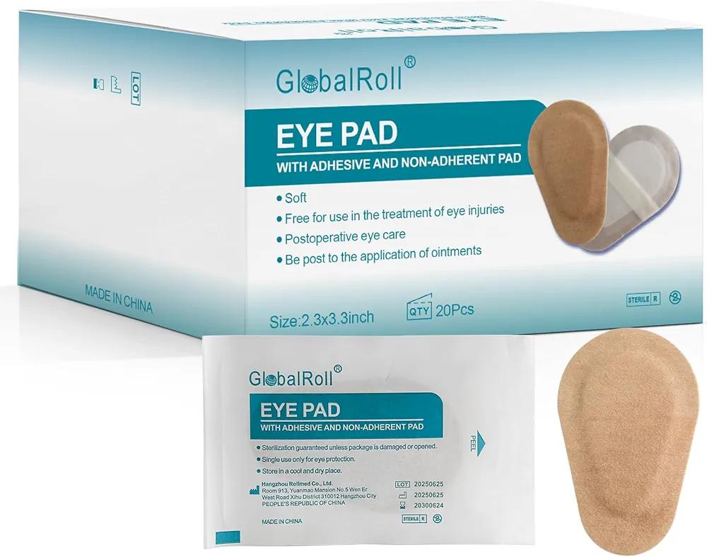 GlobalRoll 20 Pcs Adhesive Eye Patches, Eye Patches for Adults Eye Pad Disposable Eyepatch Latex Free Adhesive Bandages for Baby Kids Girls (Nude,3.3 x 2.3 Inch)