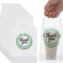 PerKoop 500 Pcs Drink Carrier for Delivery Clear Cup Carrier with Handle Thank You Drink Bags Single Take out Cup Carriers for Beverage Coffee Shop, Restaurant, Bakery, Bar (Natural)