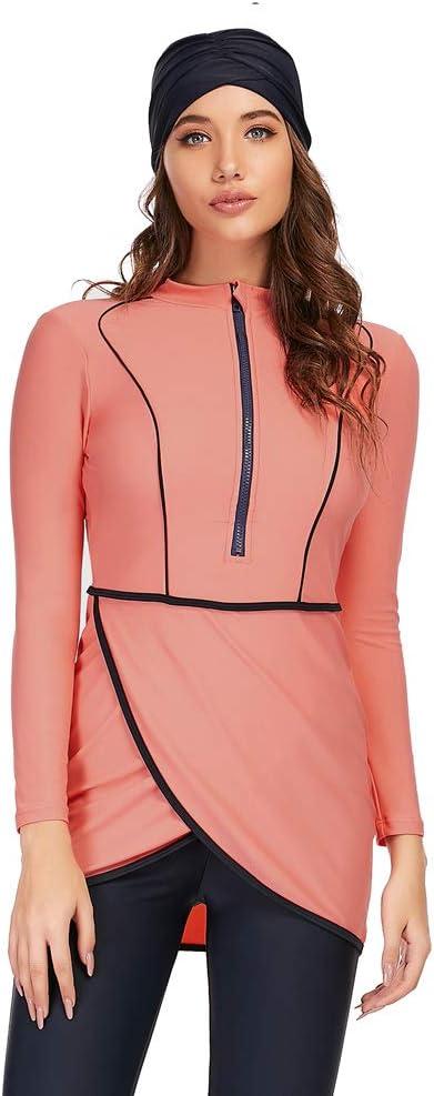 2024 Women Modest Muslim Swimwear Patchwork Hijab Sport Long Sleeves Swimsuit 3pcs Islamic Burkinis Wear Bathing Suit (Small, Pink) 2024 Women Modest Muslim Swimwear Patchwork Hijab Sport Long Sleeves Swimsuit 3pcs Islamic Burkinis Wear Bathing Suit (Small, Pink)