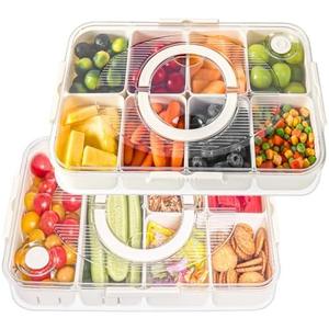 LUXEAR Divided Serving Tray with Lid and Handle 2Pack Snack Box Charcuterie Container Dishwasher Safe 8 Compartment Snack Platters Portable Organizer for Fruits, Candy, Snacks, Picnic, Party&Travel