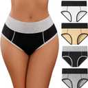 Avidlove Womens Underwear Cotton Hipster Panties High Waist Briefs Color Clash Underpants 1-4 Packs (X-Large)
