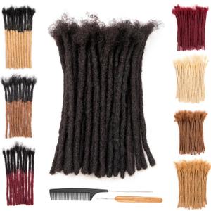 DAIXI 0.6cm and 0.2cm 0.4cm 0.8cm Options 6 Inch 40 Strands 100% Real Human Hair Dreadlock Extensions for Man/Women Handmade Permanent Loc Extensions Bundles Can Be Dyed Bleached Curled Twisted