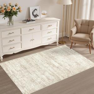 3x5 Area Rug Living Room Rugs - Washable Neutral Modern Abstract Soft Thin Rug Indoor Floor No Slip Rug Carpet for Bedroom Under Dining Table Home Office Decor - Beige/Brown