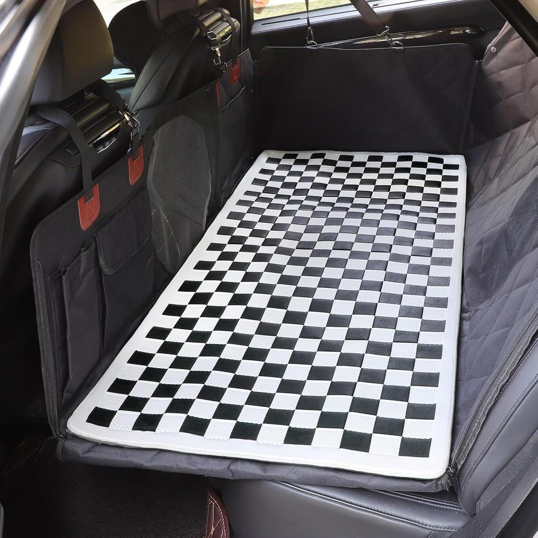 Non-Slip Pet Bed Mat for Back Seat Extender, Hair Resistant Dog Blanket for Hard Bottom Dog Car Seat Cover, Anti Slip Pet Linner Backseat Cover Black Plaid (52"Lx23.5"W)