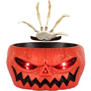 ITART Halloween Candy Bowl Dish with Hand Spooky Animated Pumpkin Decoration Props LED Eyes & Sound for Treat or Trick Haunted House Office Party Bar Table Decor