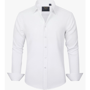 J.VER Men's Dress Shirts Solid Long Sleeve Stretch Wrinkle-Free Formal Shirt Business Casual Button Down Shirts Size L